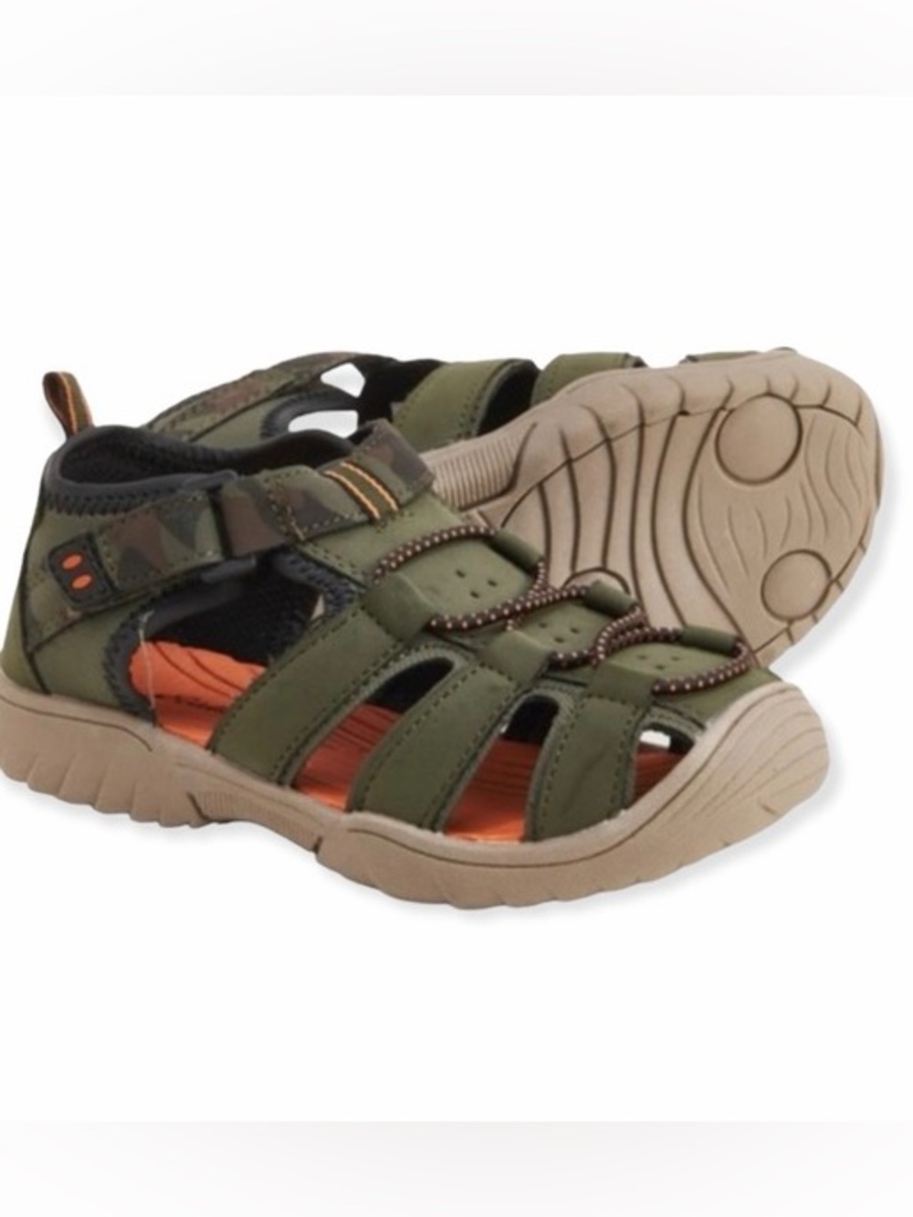 Eddie Bauer Edmund T Closed Toe Sandals in an olive green and orange colorway 8M
